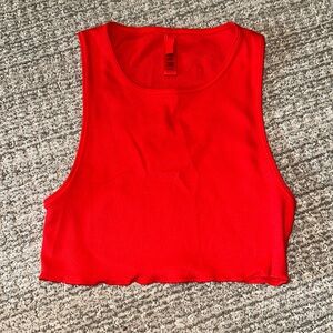 Skims Cotton Ribbed Super Cropped Red Tank